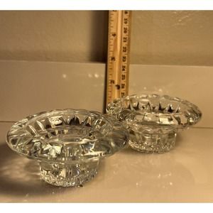 Vintage KIG Malaysia Clear Crystal Pressed Glass Tapered Candle Stick Holder 2pc